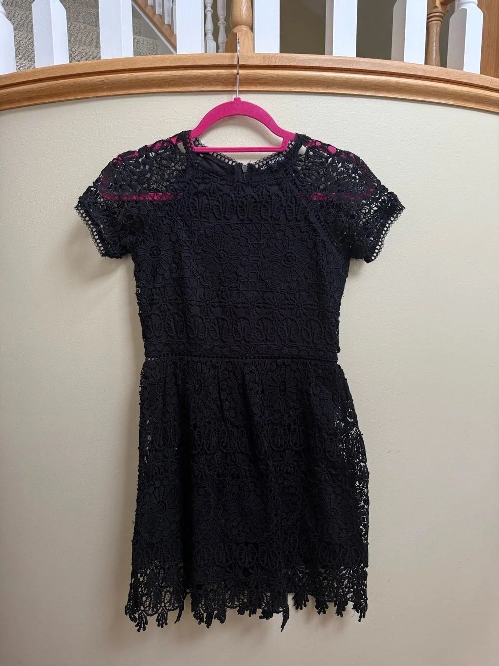 Girls Black Lace Short Sleeve Dress